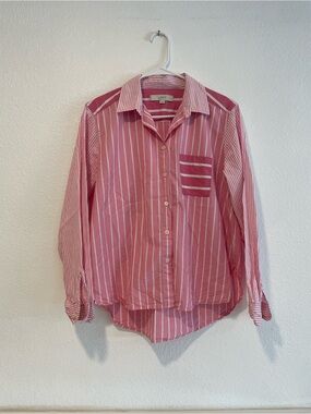LOFT Pink & White Striped Button-Down Shirt